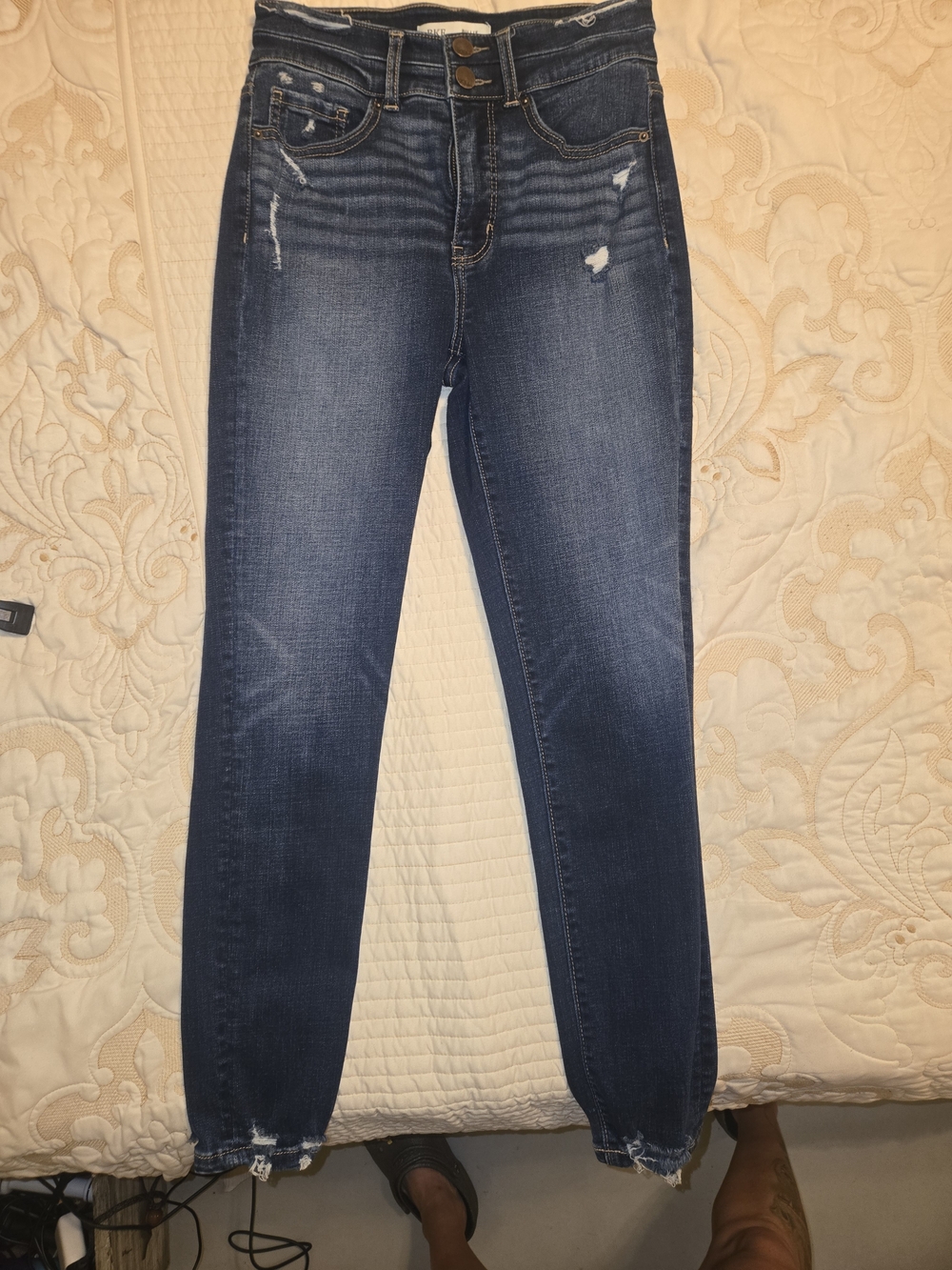 Women's Dark Blue Distressed High-Rise Jeans